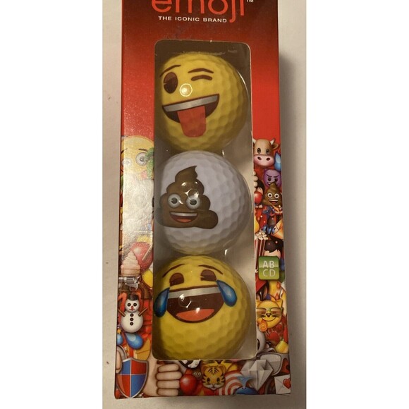 Emoji The Iconic Brand 3pk Golf Balls Wink Poop CryingLaughter Funny Golfing Set - Picture 2 of 11